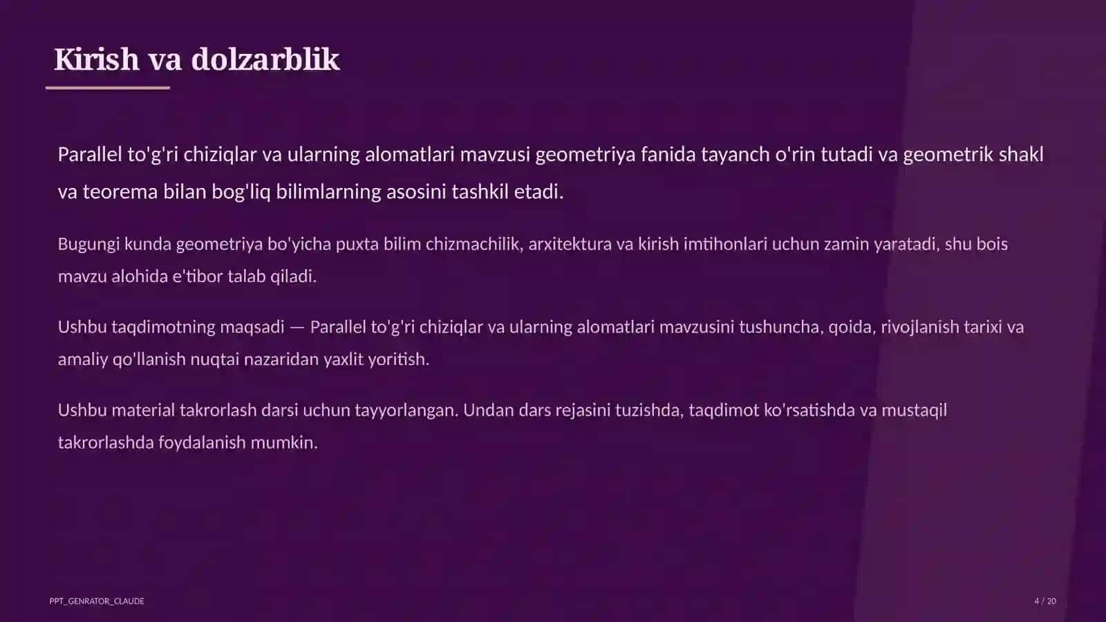 Parallel to'g'ri chiziqlar va ularning alomatlari (7-sinf) 4