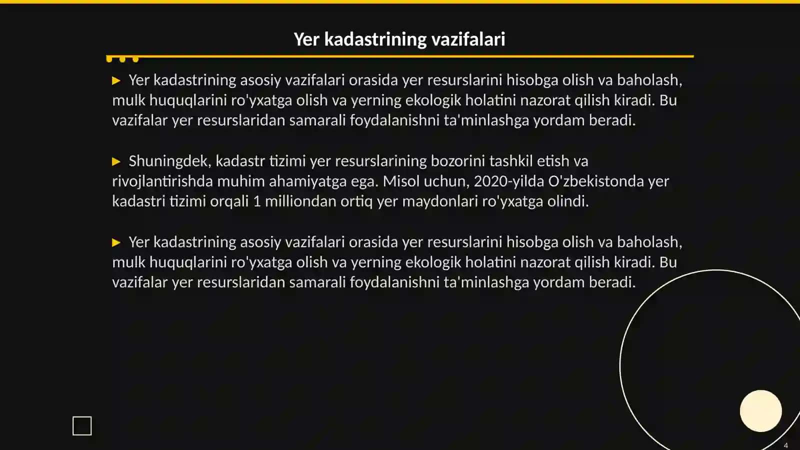 Yer resurslarini boshqarishda yer kadastrining funksiyasi. 15-mavzu 4