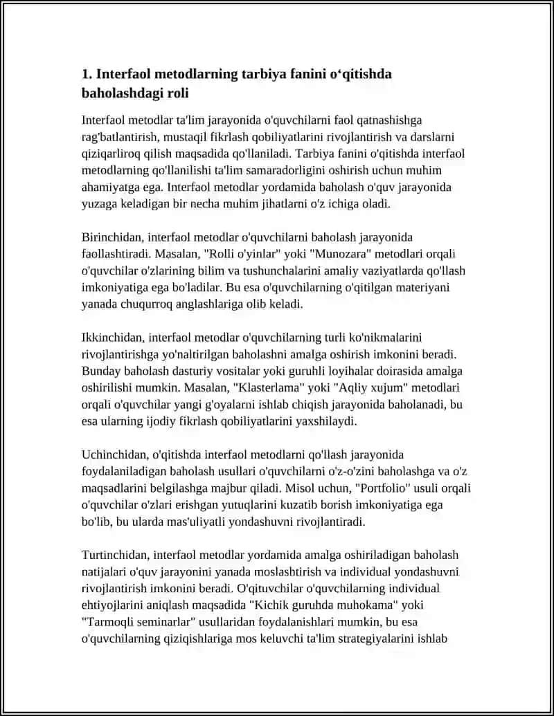 UMUMTA'LIM MAKTABLARIDA TARBIYA FANINIO’QITISH JARAYONIDA O'QUVCHILAR BILIM, KO'NIKMA VA MALAKALARINI BAHOLASHDA INTERFAOL METODLARDAN FOYDALANISH 4