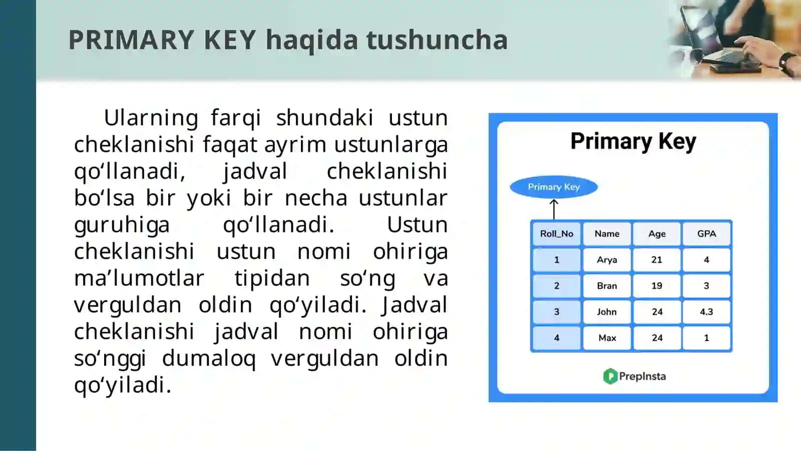 PRIMARY KEY haqida 4