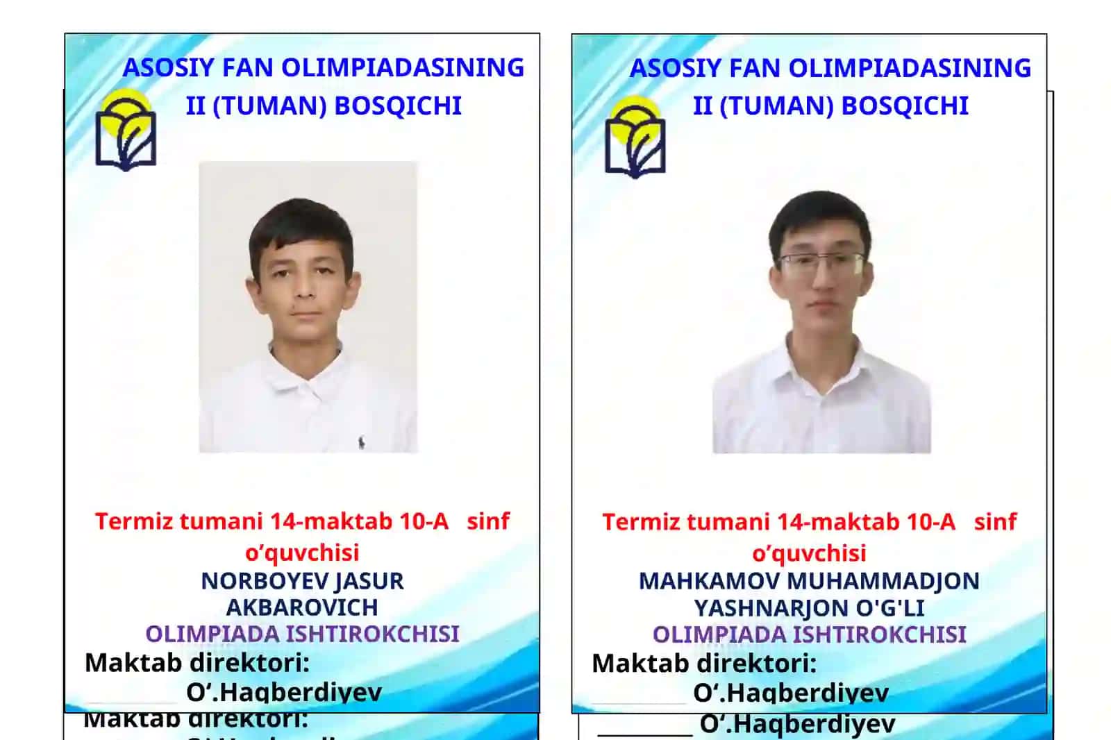 ASOSIY FAN OLIMPIADASINING II (TUMAN) BOSQICHI BERKA 4