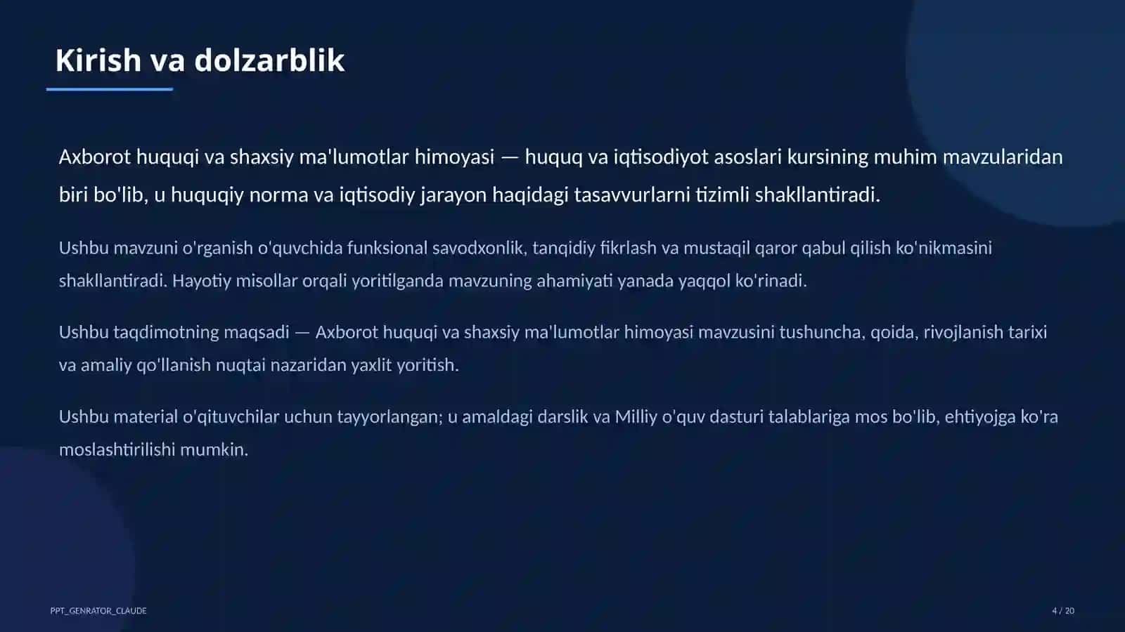 Axborot huquqi va shaxsiy ma'lumotlar himoyasi (11-sinf) 4