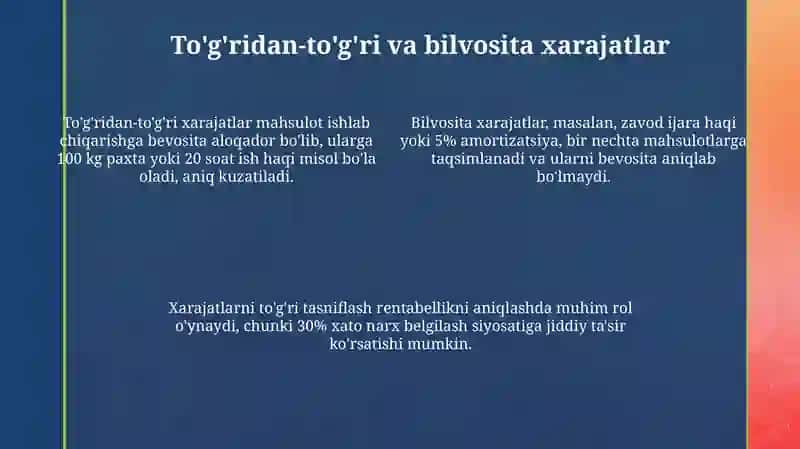 Mahsulot ishlab chiqarish va sotish xarajatlarining tarkibi 4