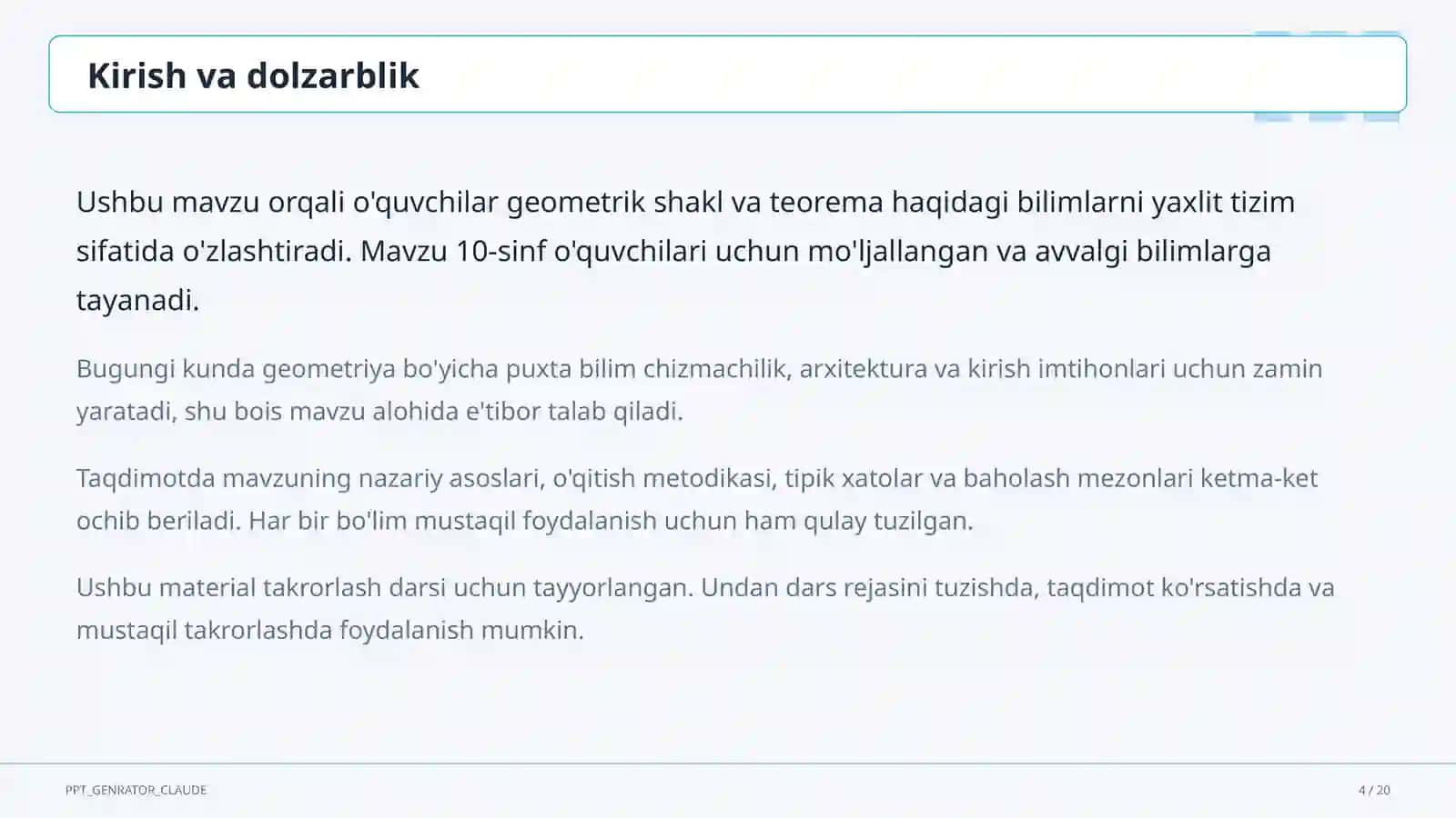 Fazoda to'g'ri chiziq va tekisliklarning parallelligi (10-sinf) 4