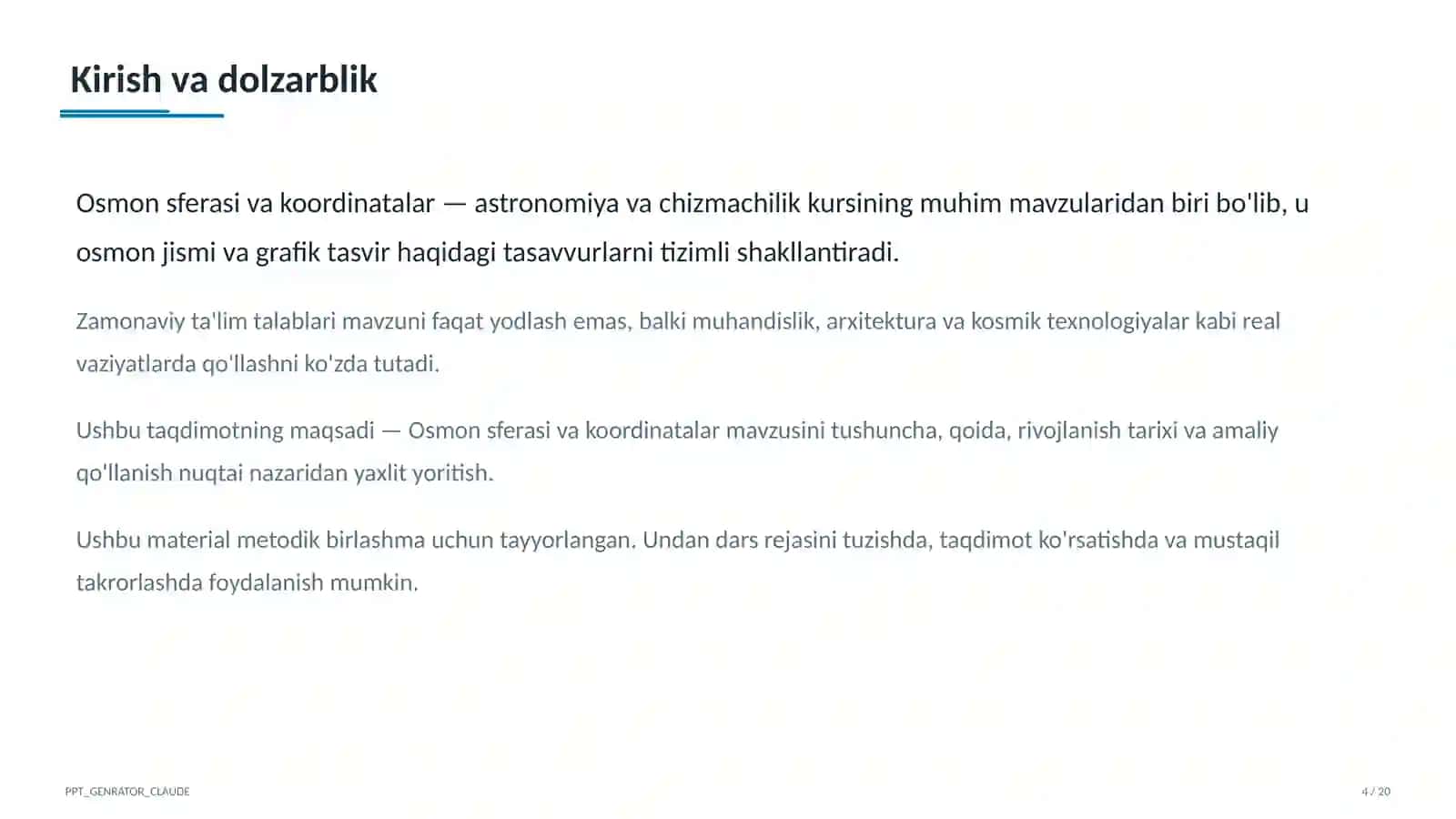 Osmon sferasi va koordinatalar (10-sinf) 4