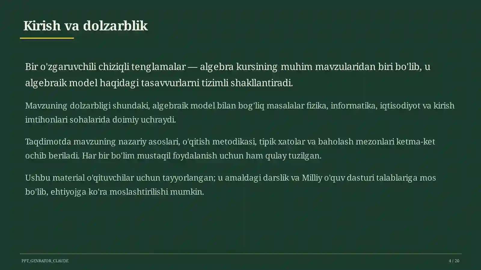 Bir o'zgaruvchili chiziqli tenglamalar (7-sinf) 4