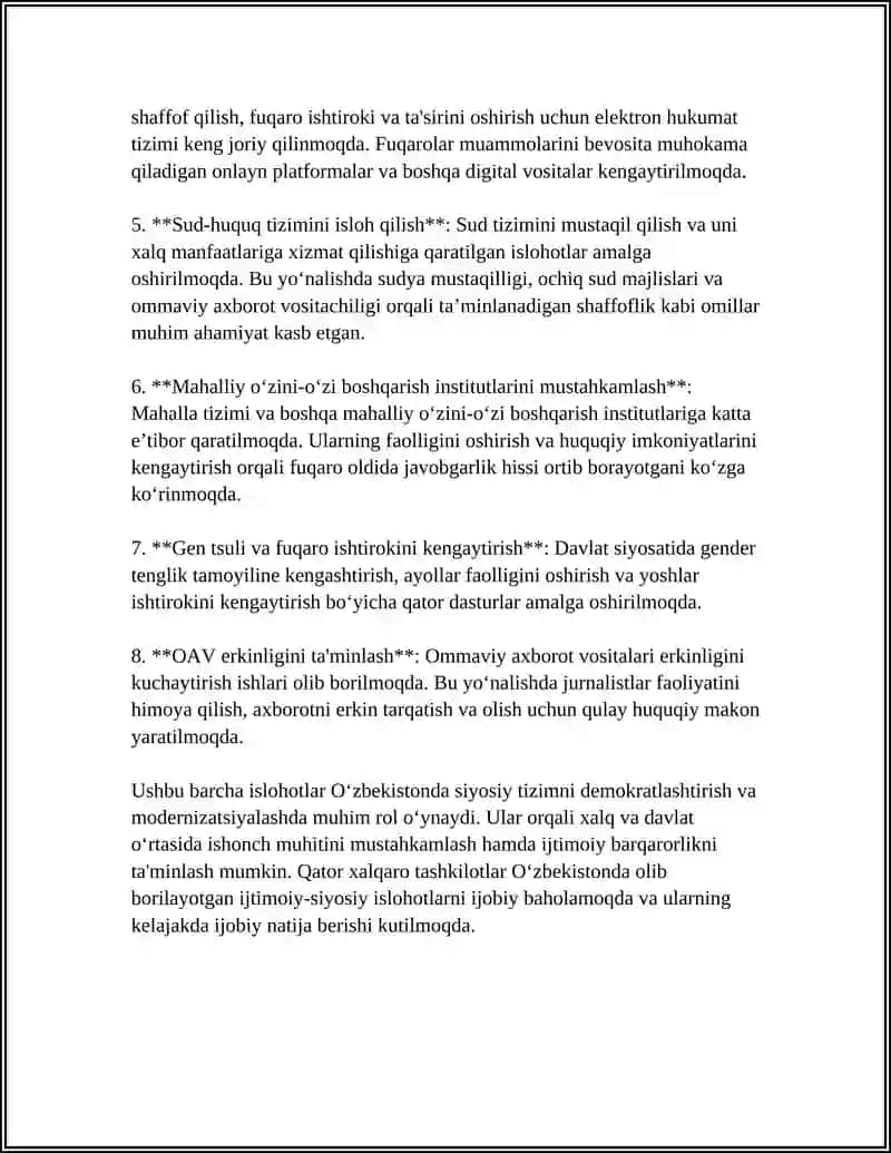 Oʻzbekistonda siyosiy tizimni modernizatsiyalash va demokratlashtirish 4