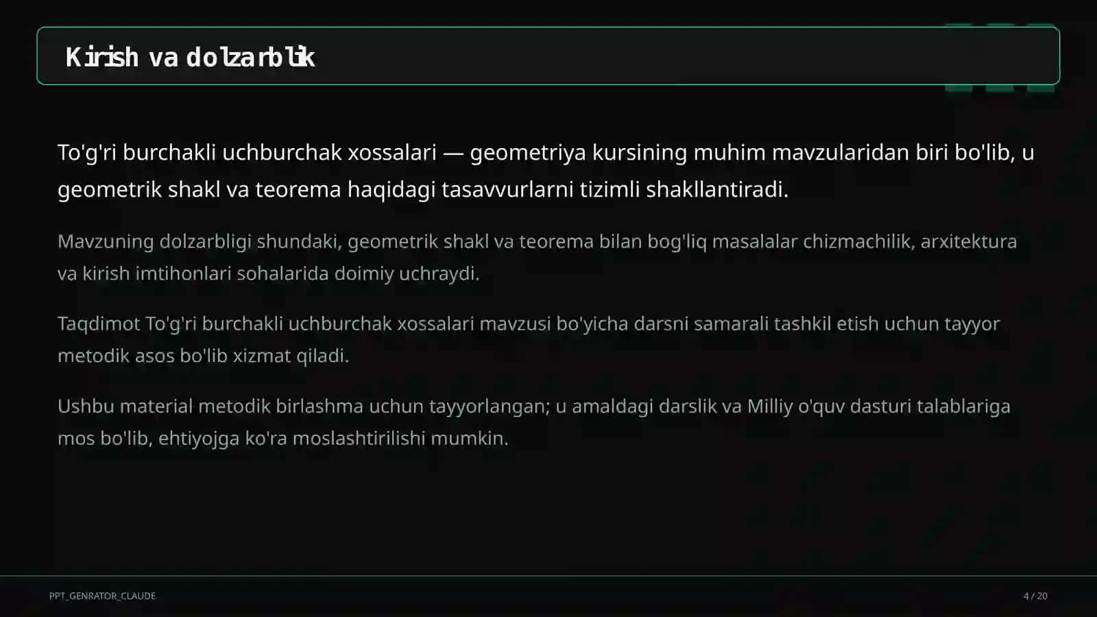 To'g'ri burchakli uchburchak xossalari (7-sinf) 4