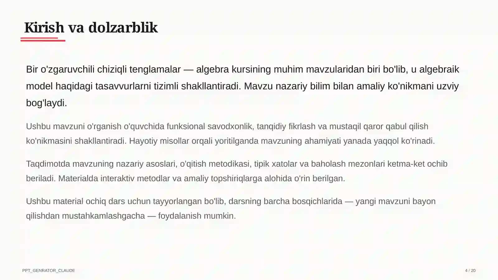 Bir o'zgaruvchili chiziqli tenglamalar (7-sinf) 4