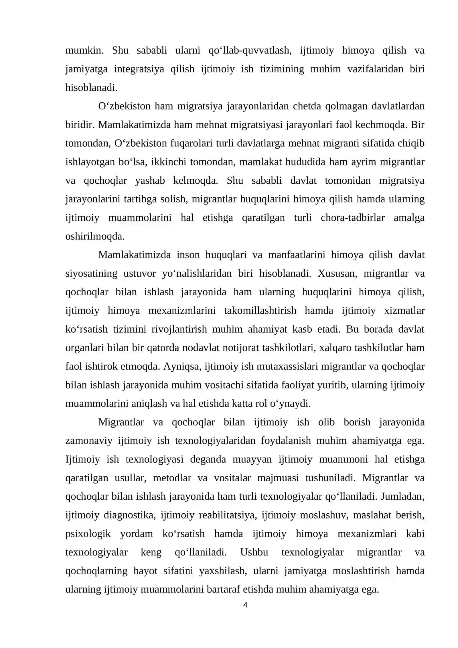 MIGRANTLAR VA QOCHOQLAR BILAN IJTIMOIY ISH TEXNOLOGIYASI 4