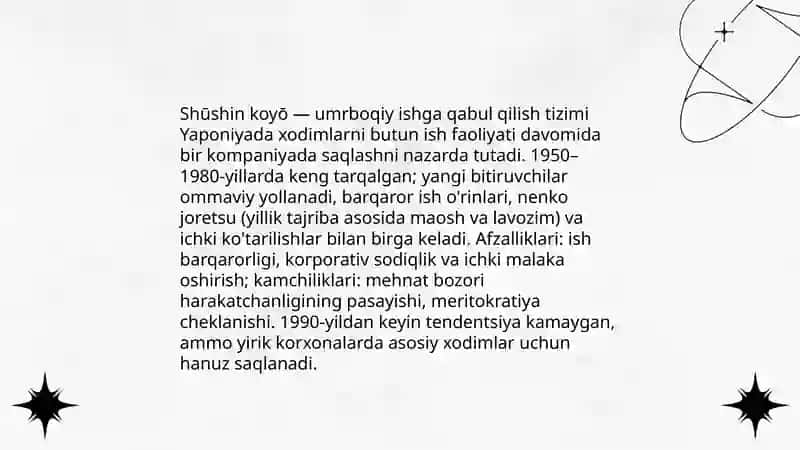 Yaponiyada inson resurslarini boshqarish asoslari va xususiyatlari 4