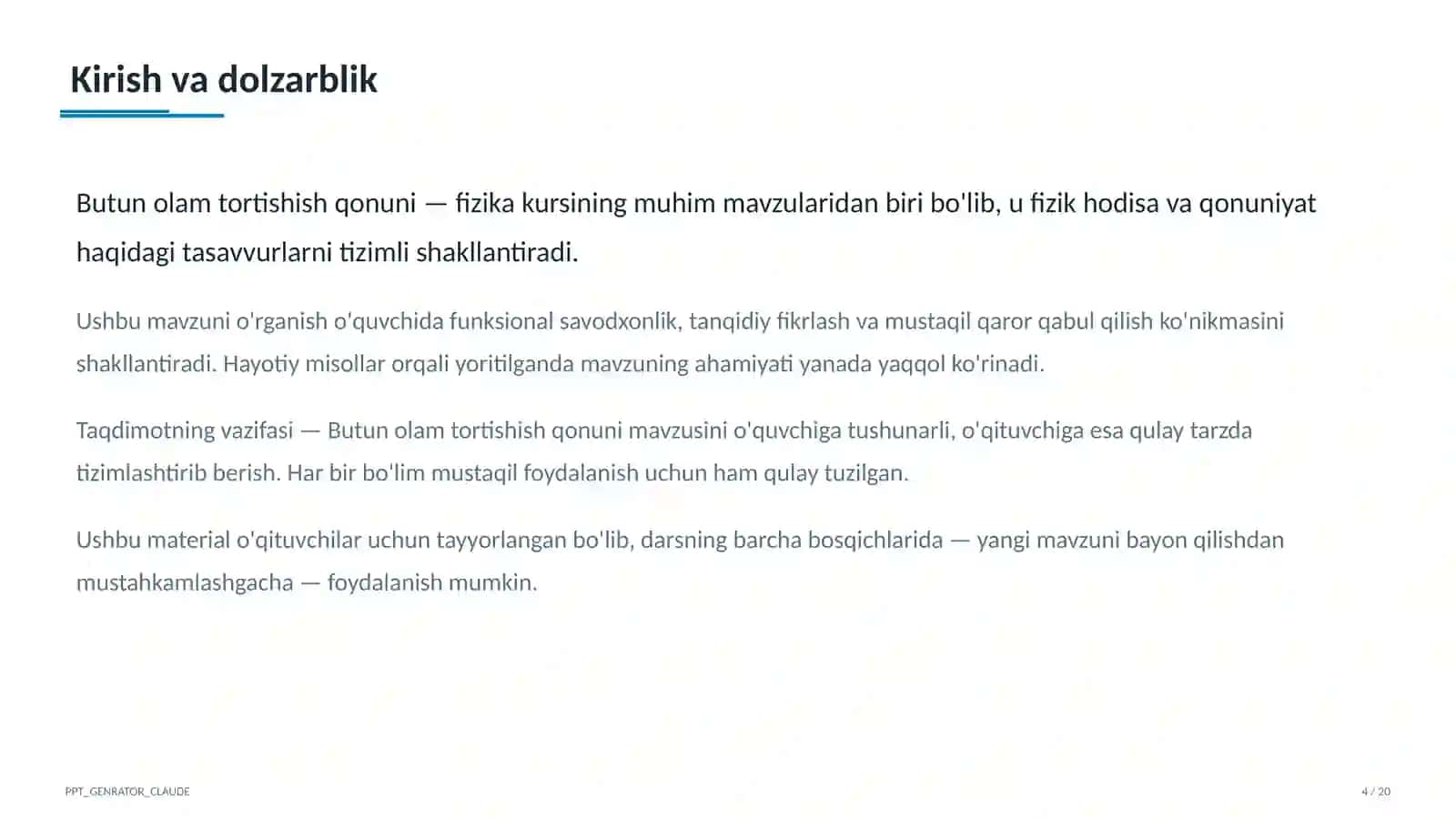 Butun olam tortishish qonuni (9-sinf) 4