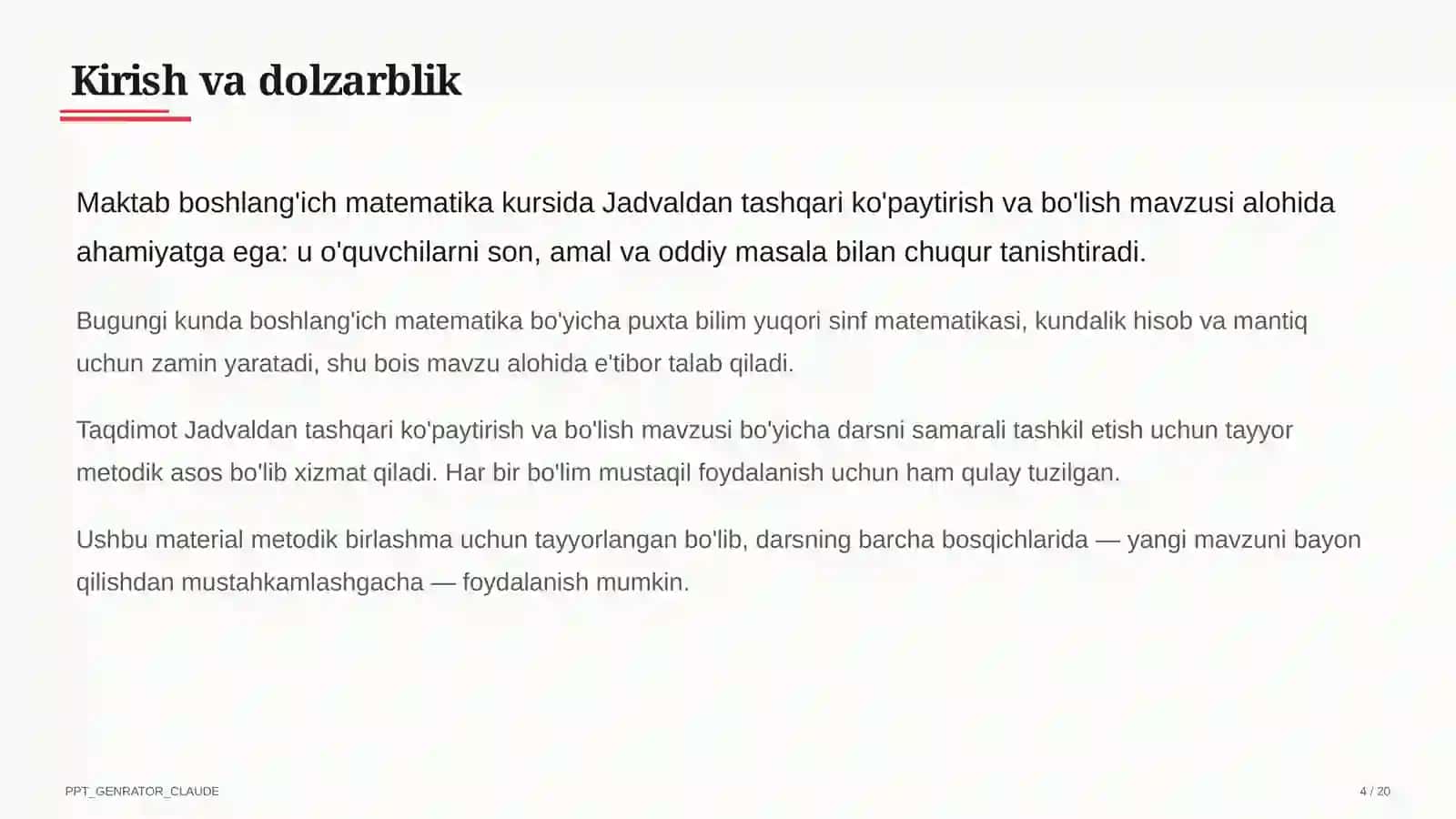 Matematika (1–4) — metodik birlashma uchun 4