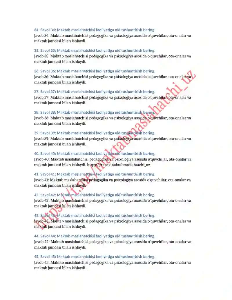 Maktab maslahatchisi test savollari javob kalitlari bilan 4
