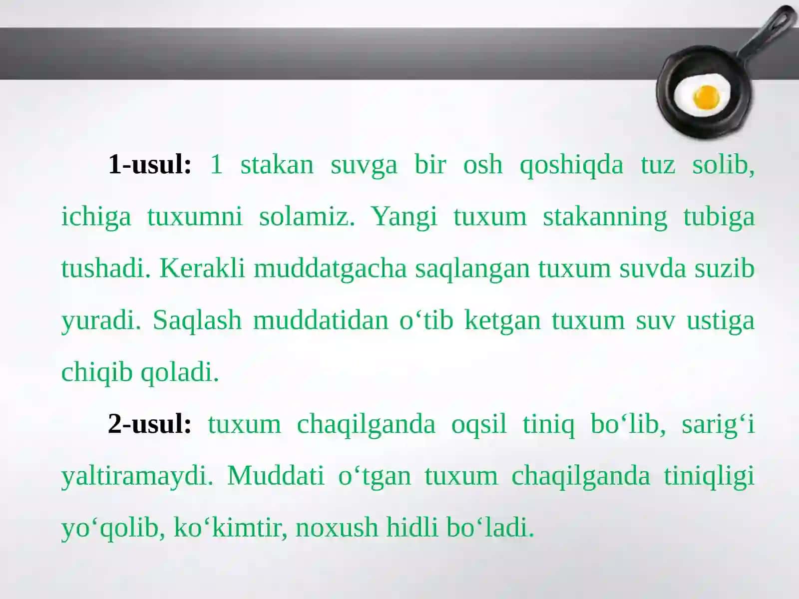 Tuxumdan Taomlar Tayyorlanadi 4
