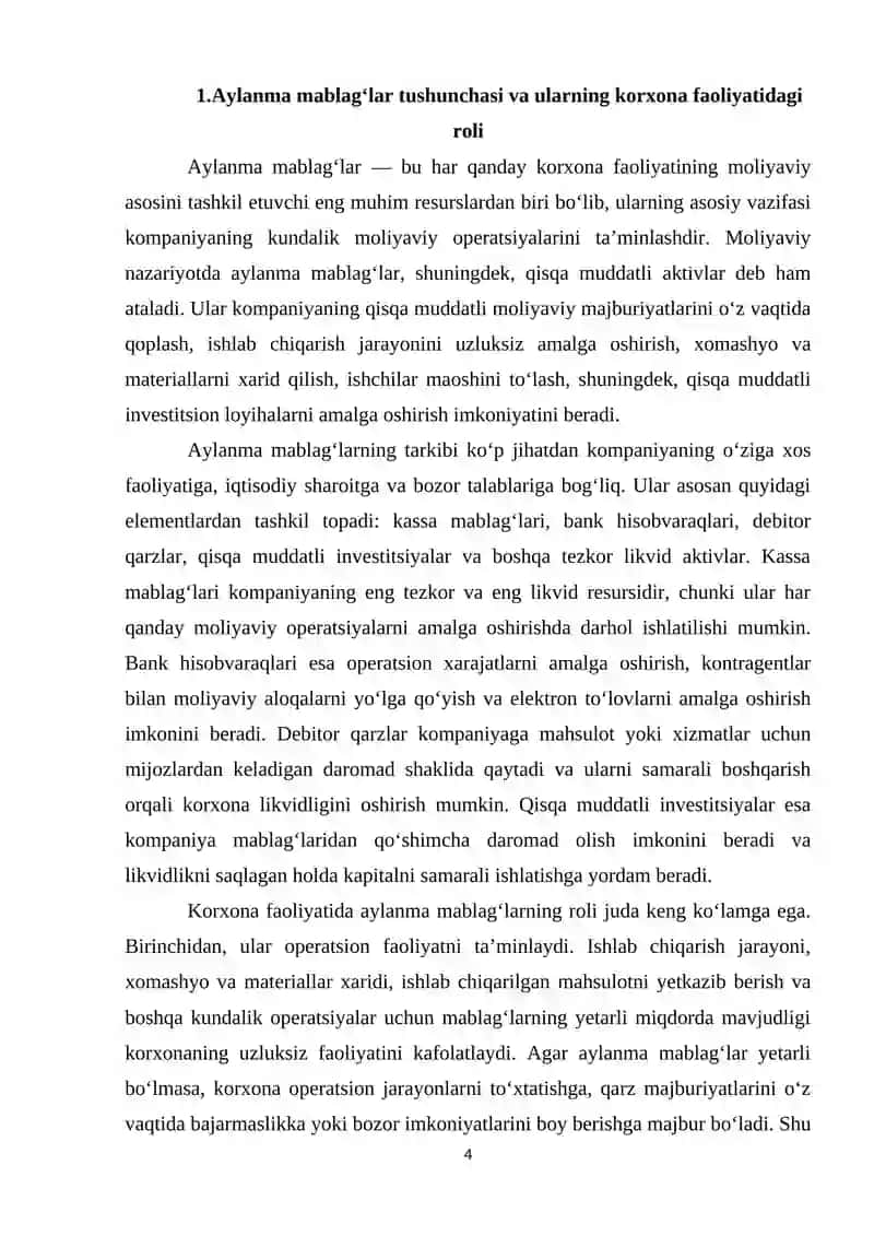 Kompaniyaning aylanma mablag'larini boshqarish strategiyalari va ularning likvidlikka ta'siri 4