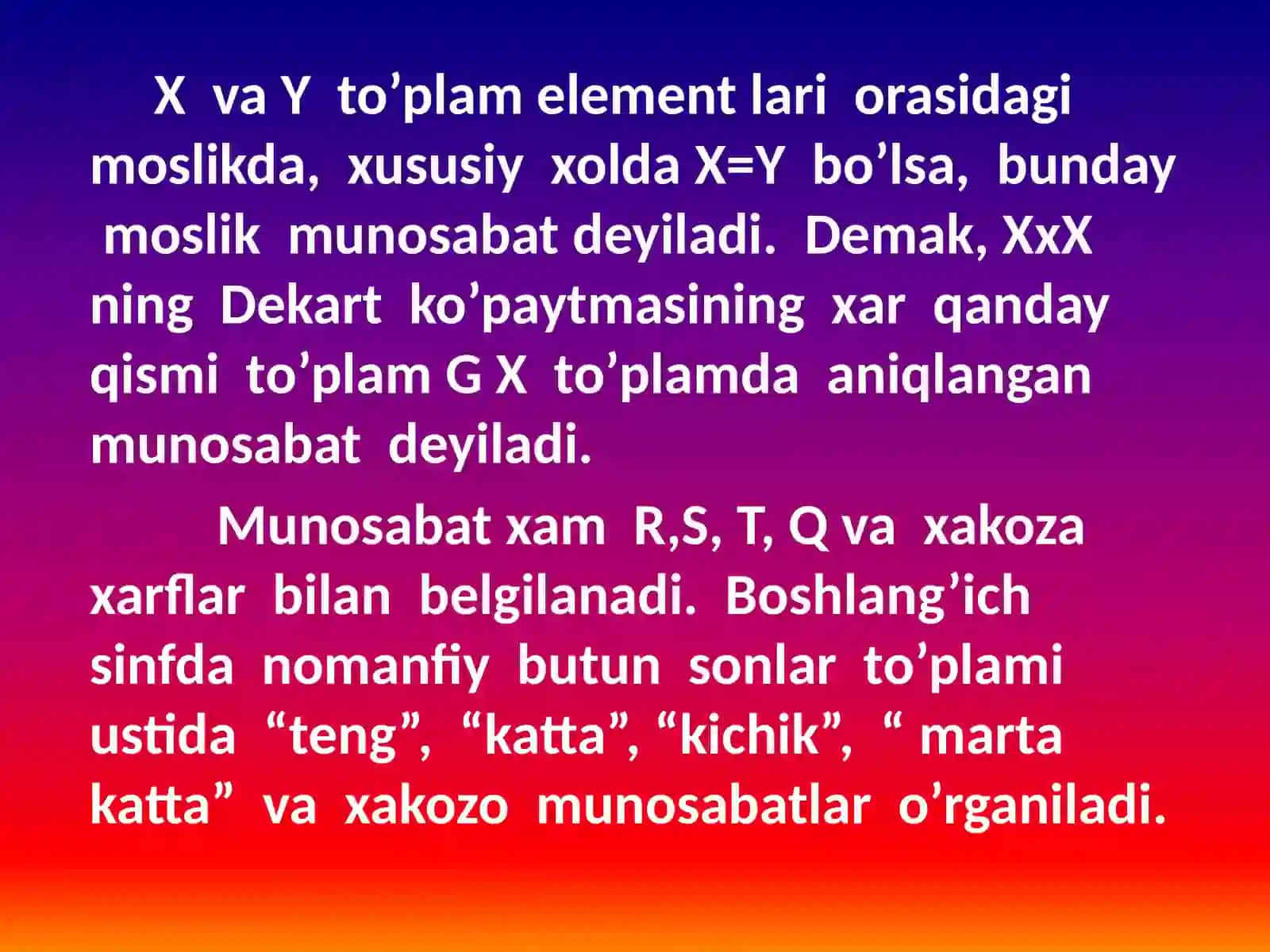 Slayd taqdimoti - Moslik va munosabat tushunchalari 4