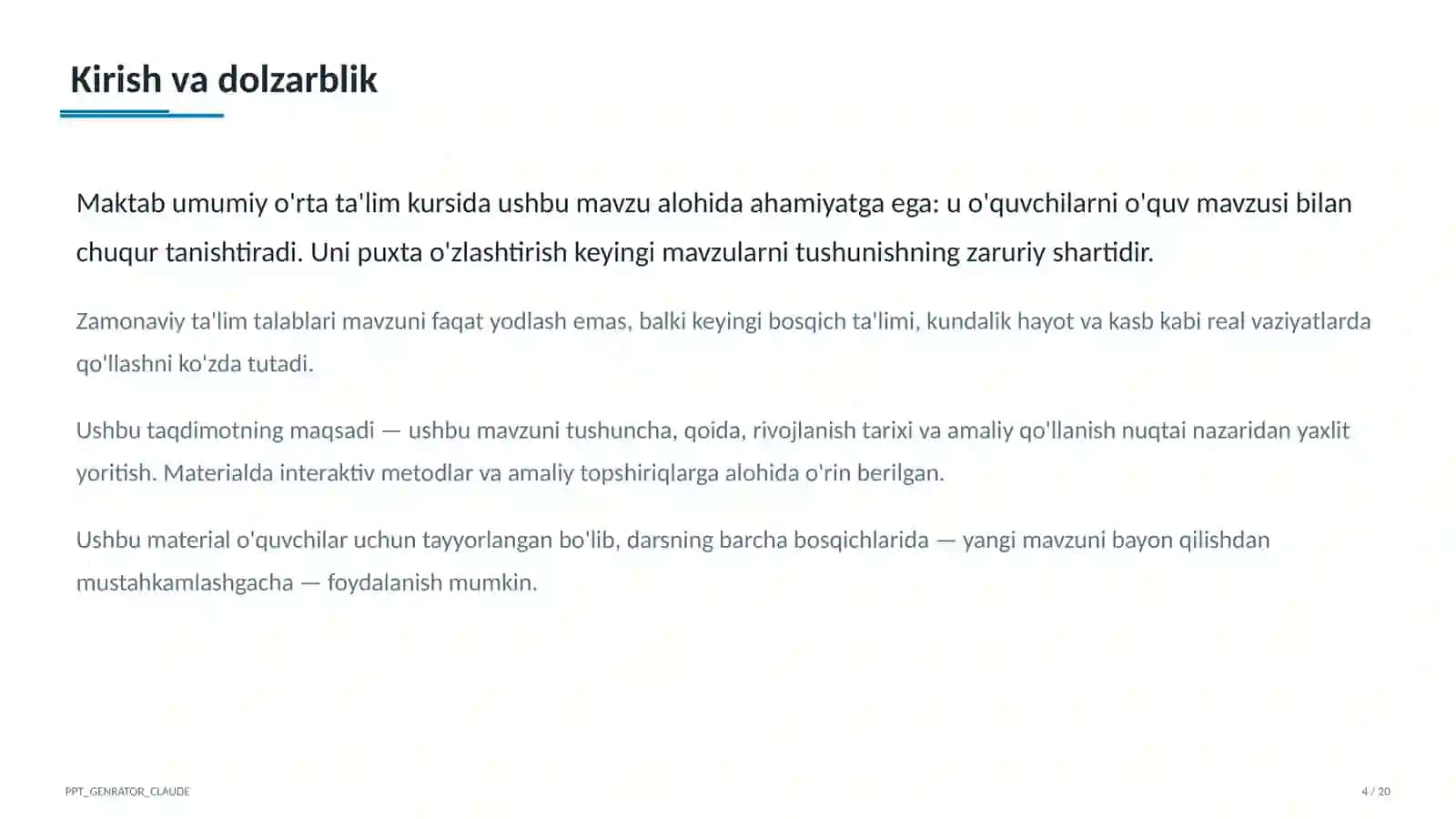 Maktab sun'iy intellekt yordamchisi va dars konstruktori: o'qituvchi vaqtini tejash 4