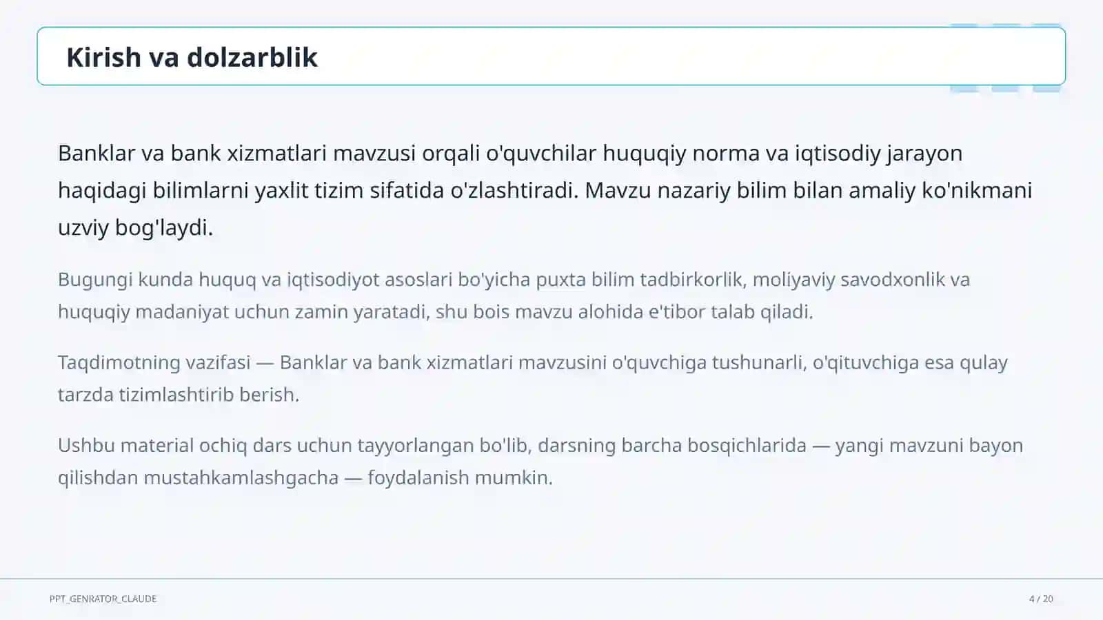 Banklar va bank xizmatlari (10-sinf) 4