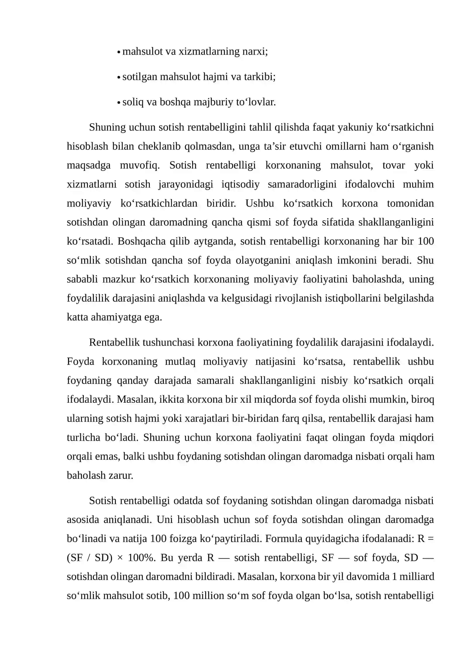 Sotish rentabelligini tahlil qilish 4