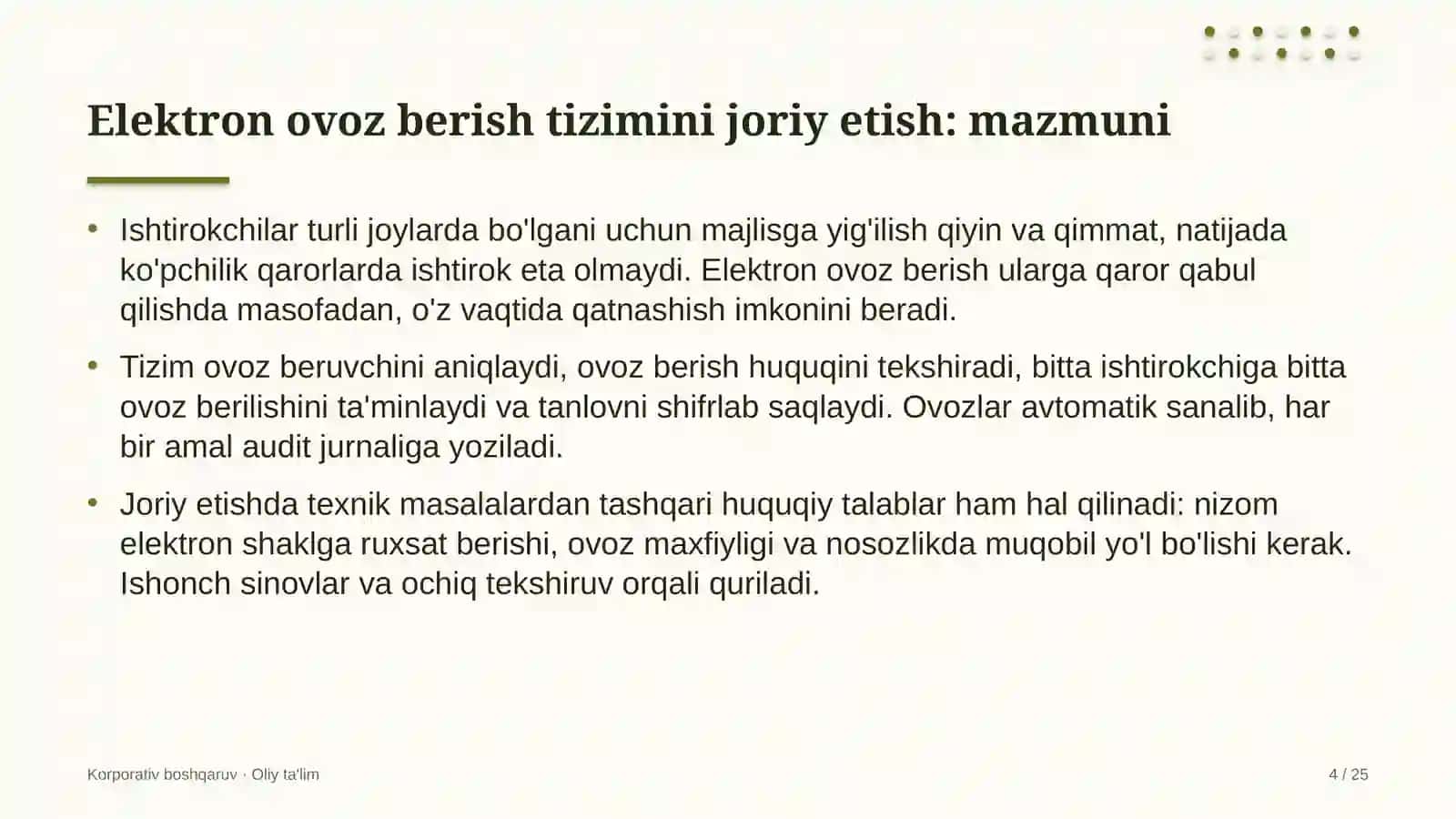 Ehtiyot qismlar do'konlarida elektron ovoz berish tizimini joriy etish 4