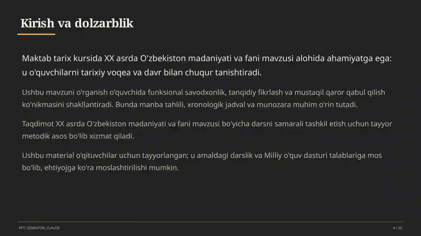 XX asrda O'zbekiston madaniyati va fani (10-sinf) 4