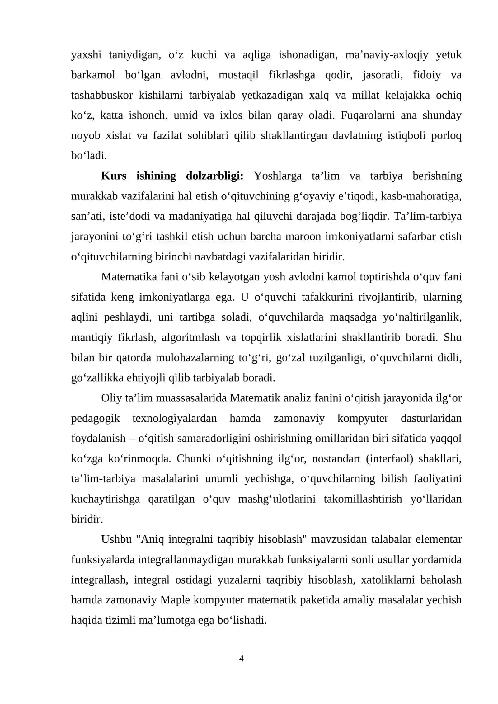 Aniq integralni hisoblash. Aniq integrallarni taqribiy hisoblash 4