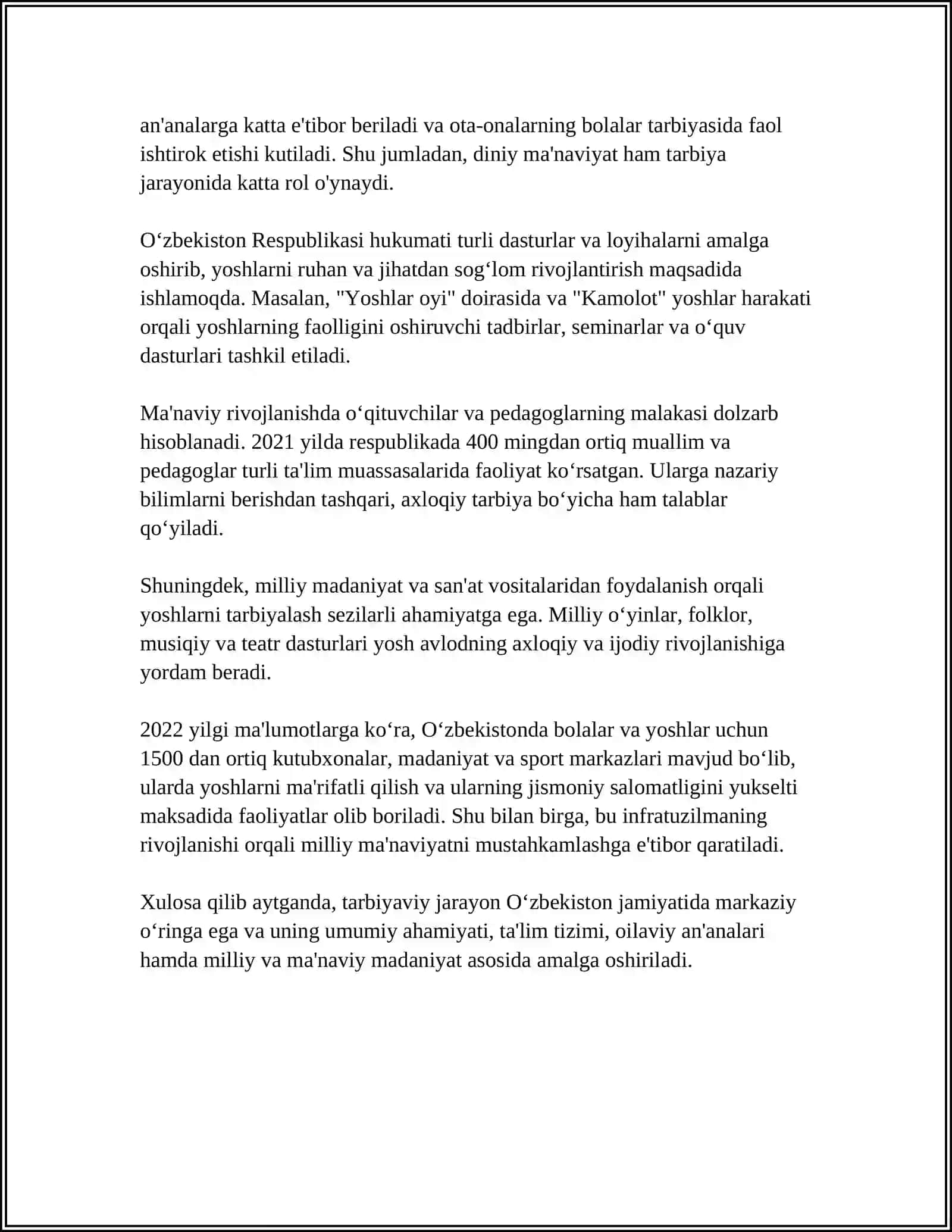 TARMOQDAGI UMUMIY VAZIYAT VA UNDAGI RAQOBAT DARAJASI 4