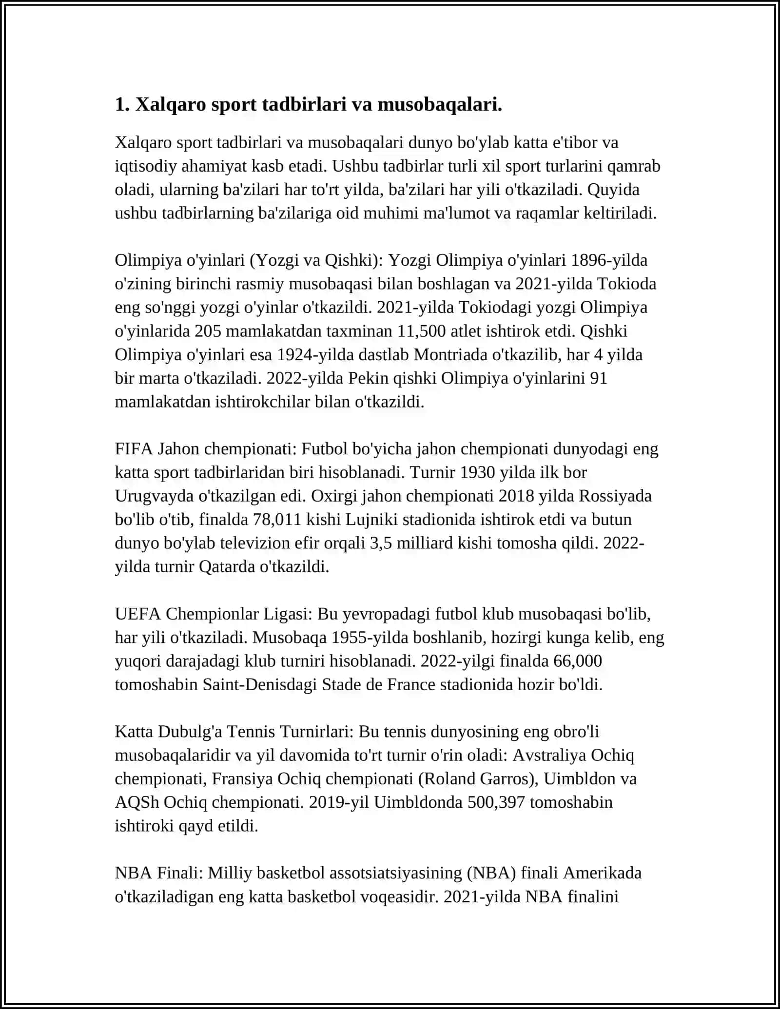HAR XIL DARAJADAGI SPORT MUSOBAQALARIDA JISMONIY SOG‘LOMLASHTIRUVCHI VA OMMAVIY SPORT TADBIRLARINI TAHLIL QILISH 4