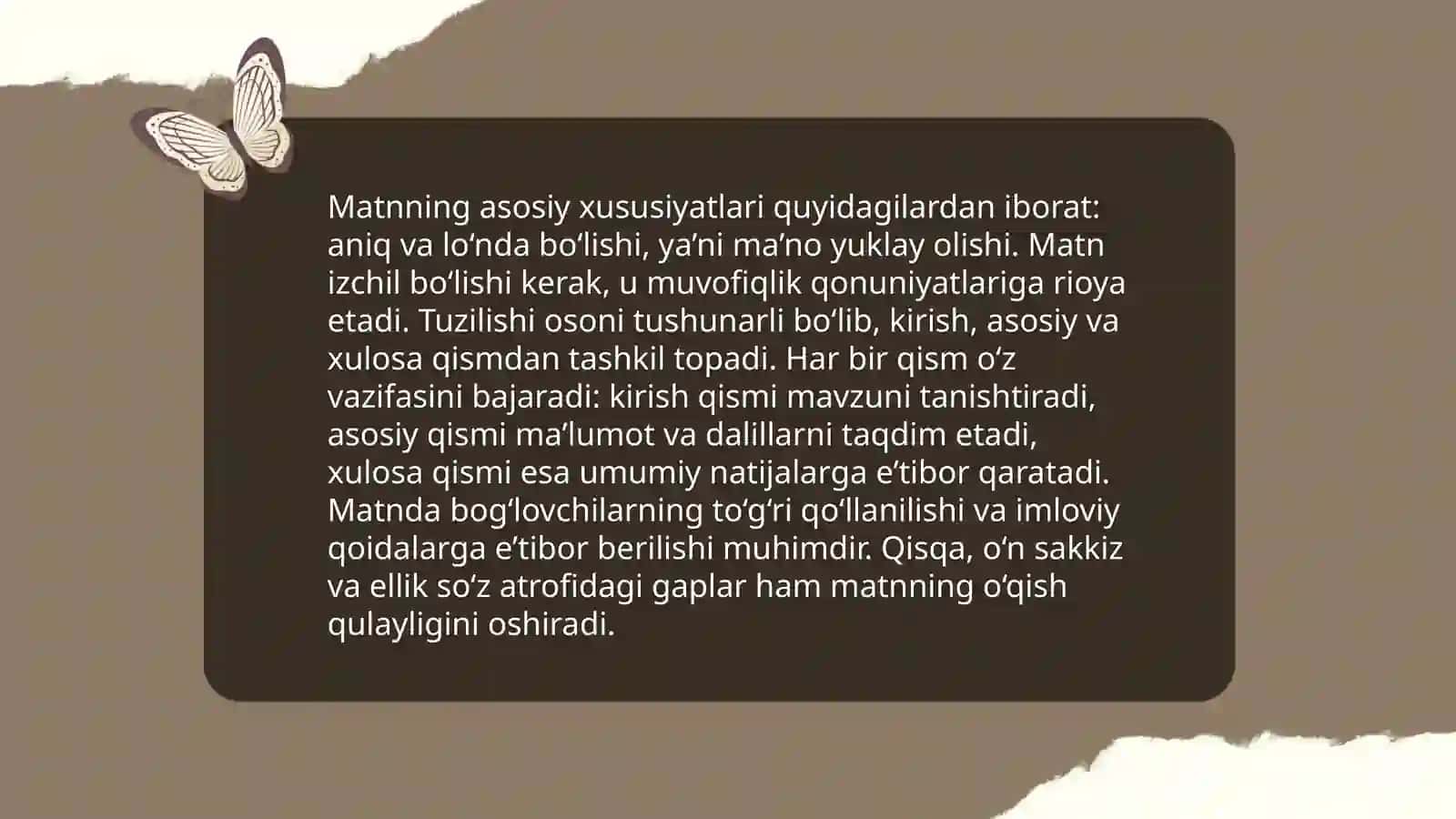 Matnning ta'rifi, matnni tashkil etuvchi birliklar 4