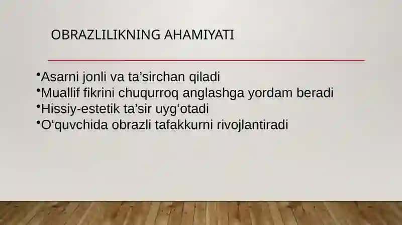 "Obrazlilik va badiiy obraz" taqdimot (slayd) 4