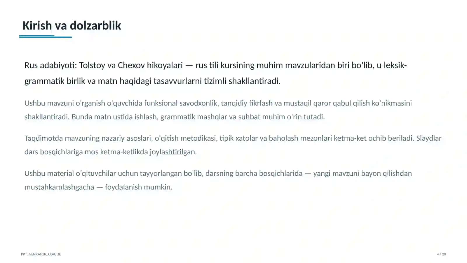 Rus adabiyoti: Tolstoy va Chexov hikoyalari (10-sinf) 4