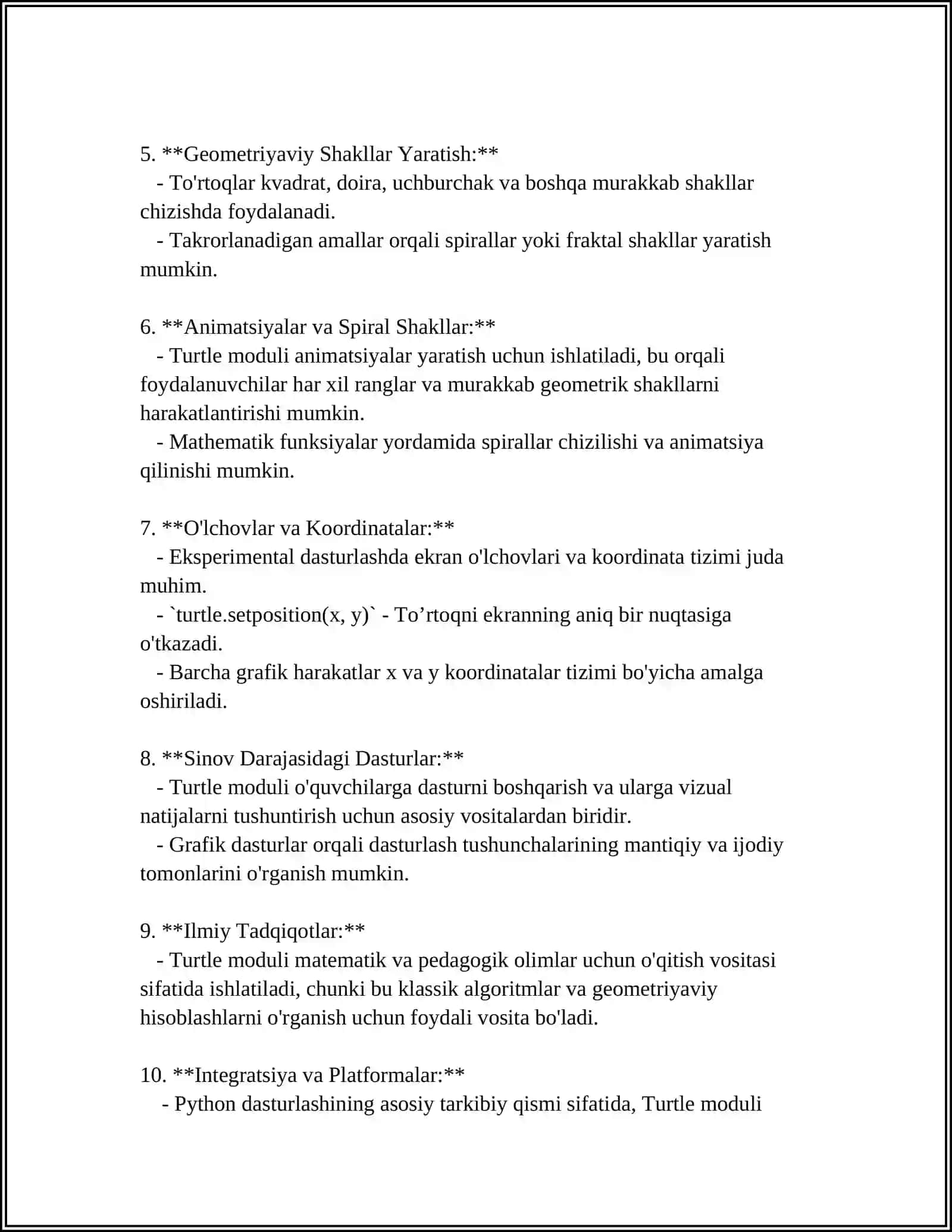 TURTLE MODULI BILAN ISHLASH VA DASTURLAR YOZISH 4