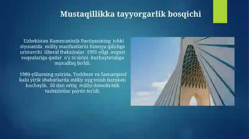 Mustaqillik sari yo'l: O'zbekistonning 1980-1991yillardagi ijtimoiy-siyosiy vaziyati 4