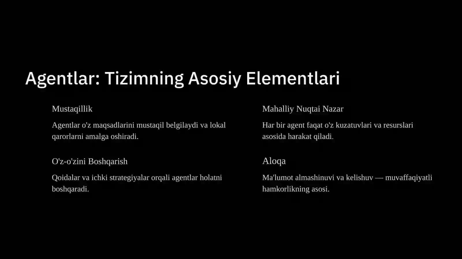 Multiagent tizimlar (MAT) tushunchasi va ularning sun'iy intellektdagi o'rni 4