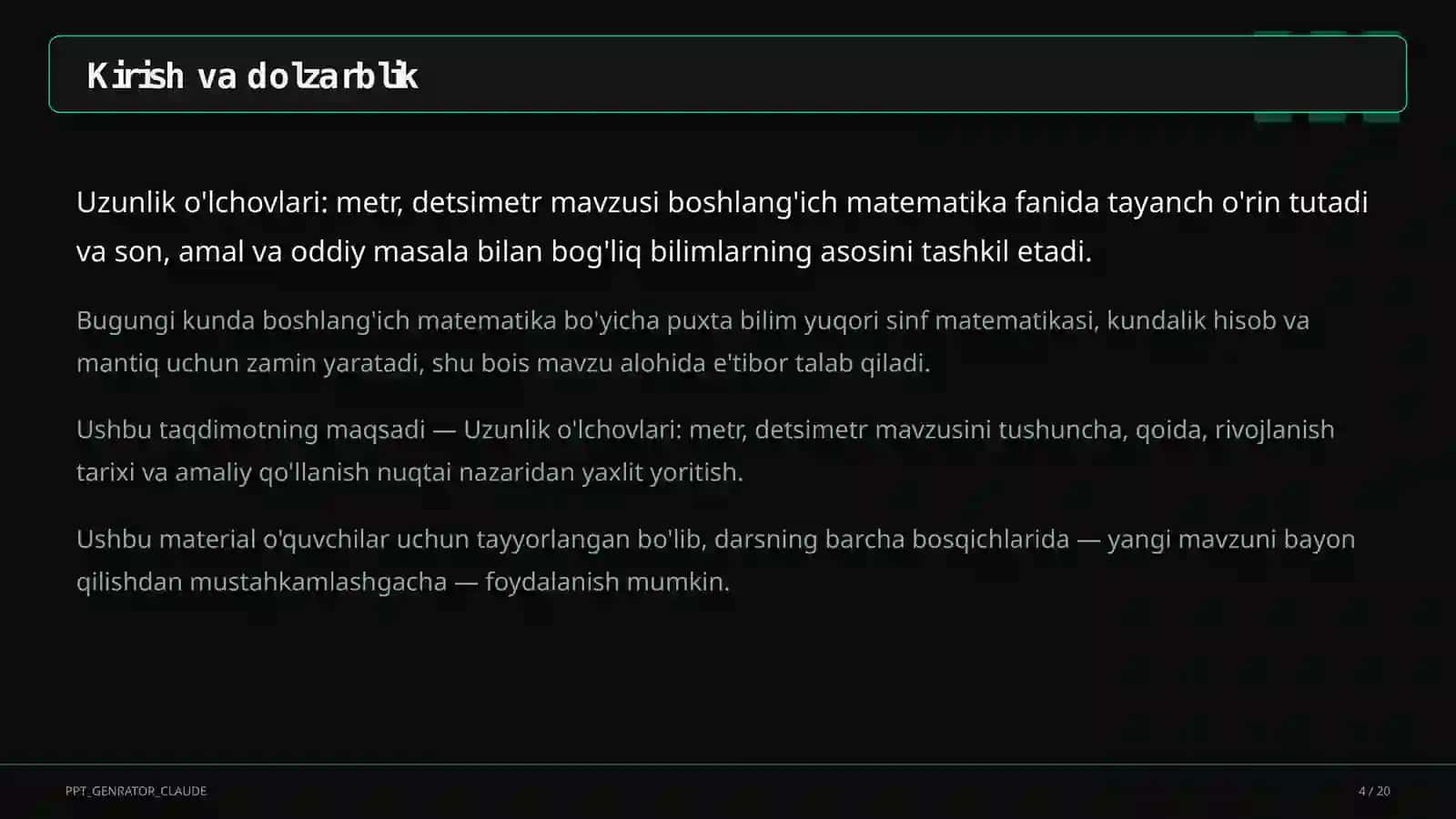 Dars rejasi 4