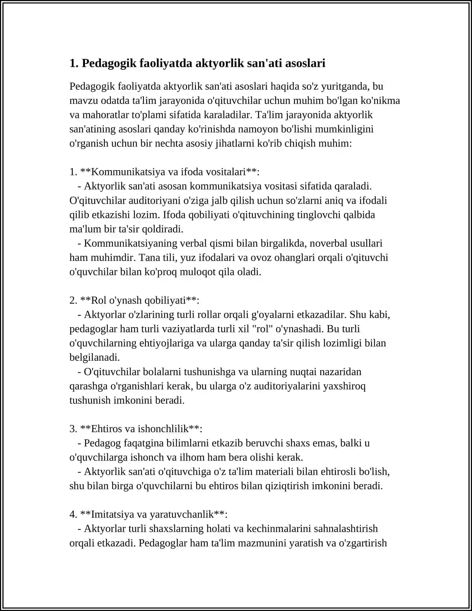 PEDAGOGIK FAOLIYATDA AKTYORLIK VA REJISSORLIK MAHORATI ELEMANTLARIDAN FOYDALANISH 4