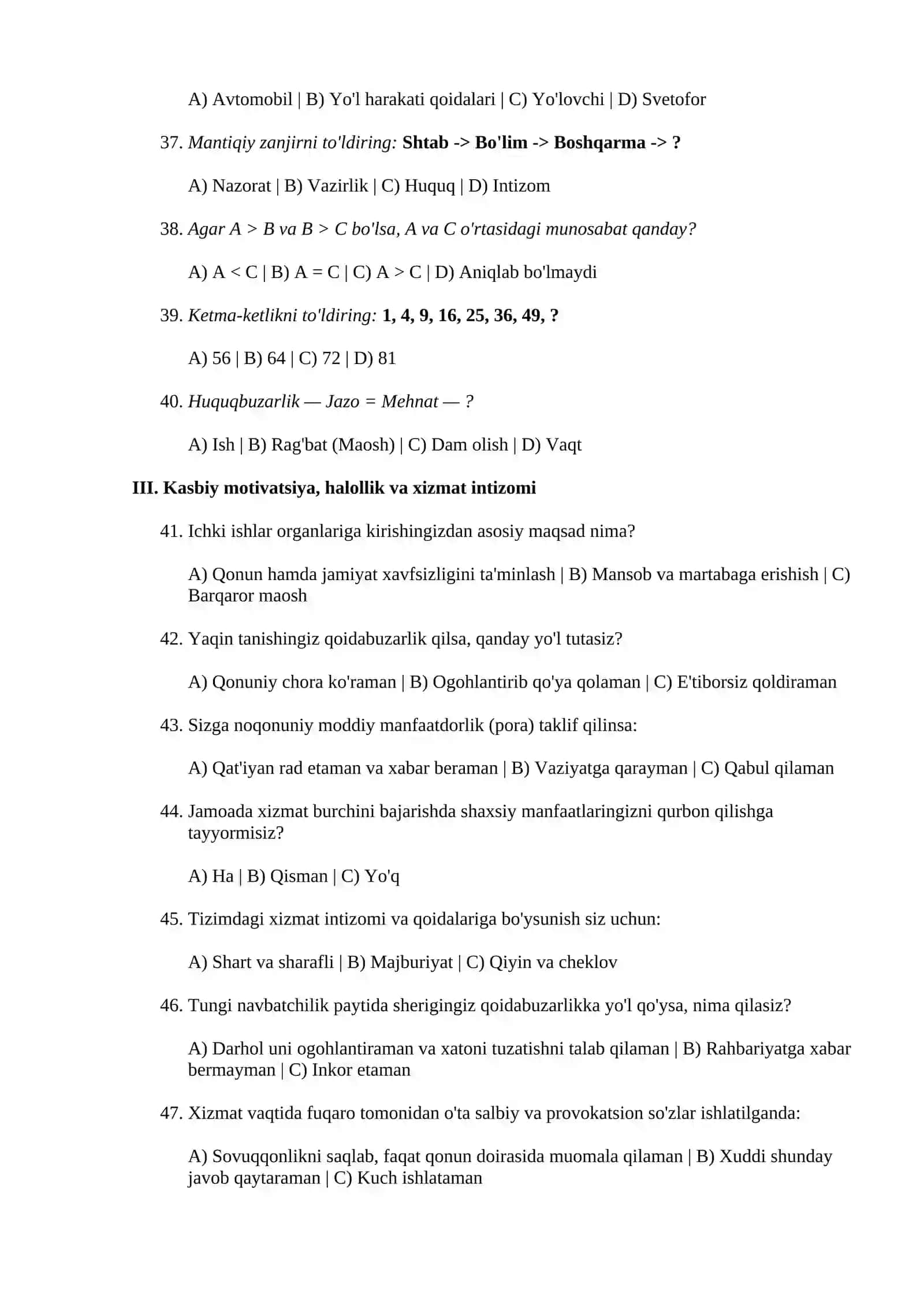 ichki ishlaraga kiruvchialar uchun 300ta psixologik testlar to'plami 4