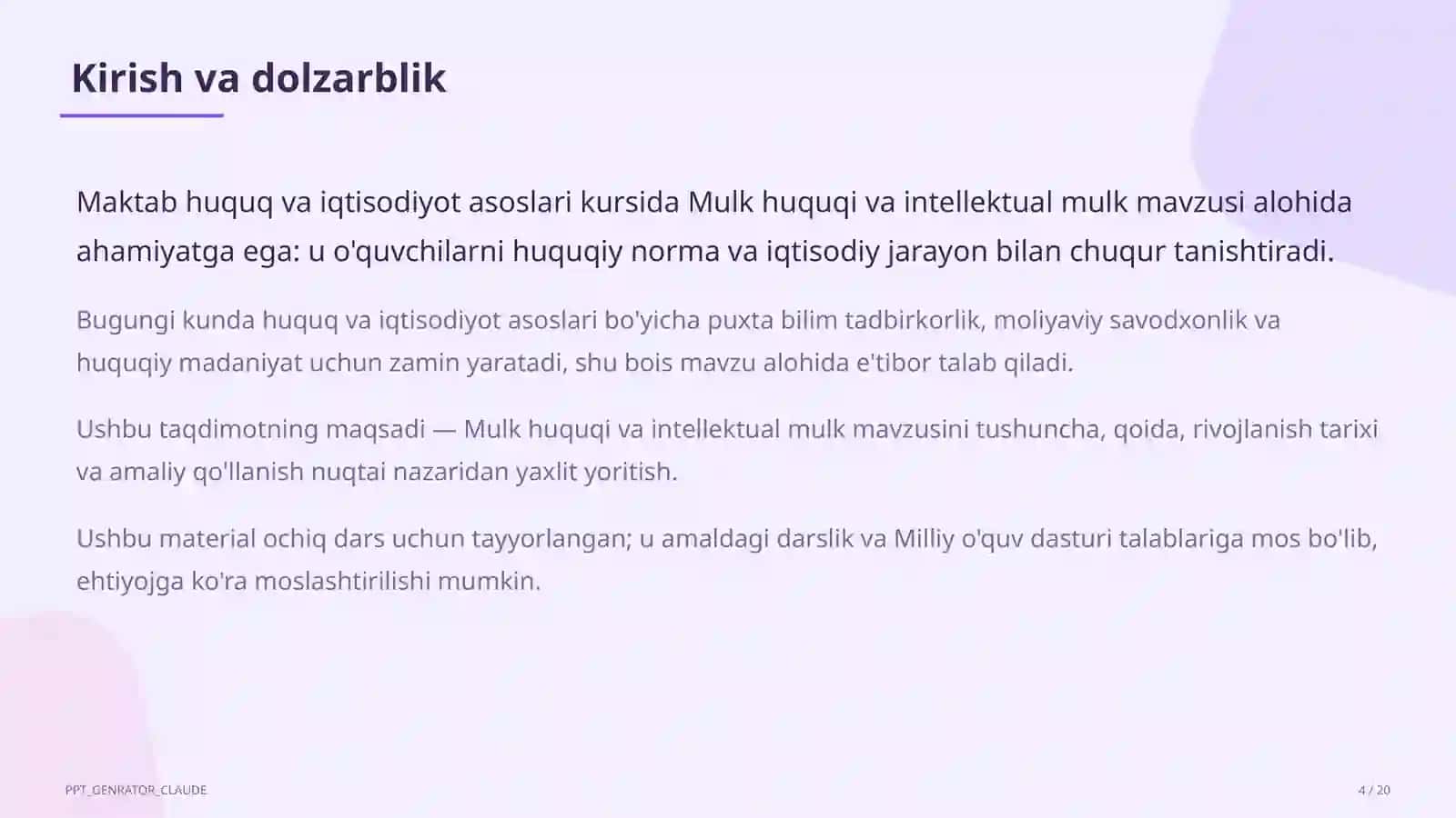 Mulk huquqi va intellektual mulk (11-sinf) 4