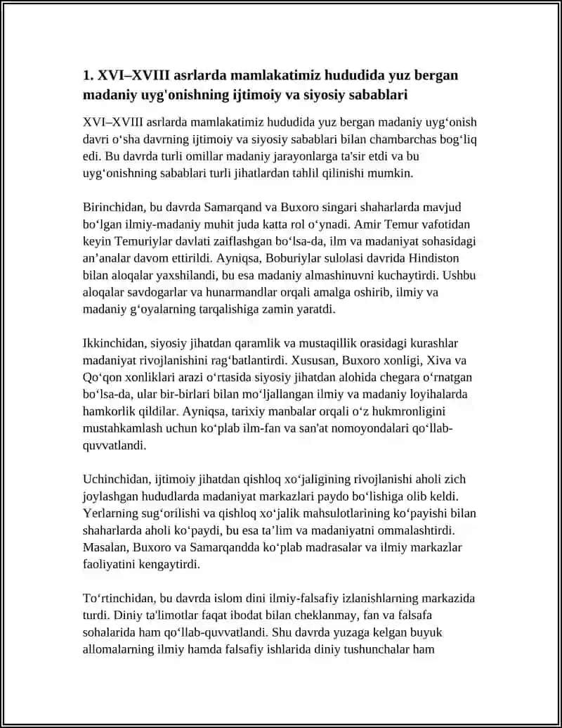 LX-XLL ASIRLARDA MAMLAKATIMIZ HUDUDIDA RÓY BERGAN MADANIY UYGONISH (RENESSANS) BUYUK ALLOMALARNING JAHON SVILIZATSIYAGA QOSHGAN HISSASI 4