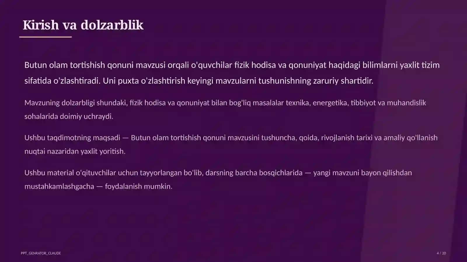 Butun olam tortishish qonuni (9-sinf) 4