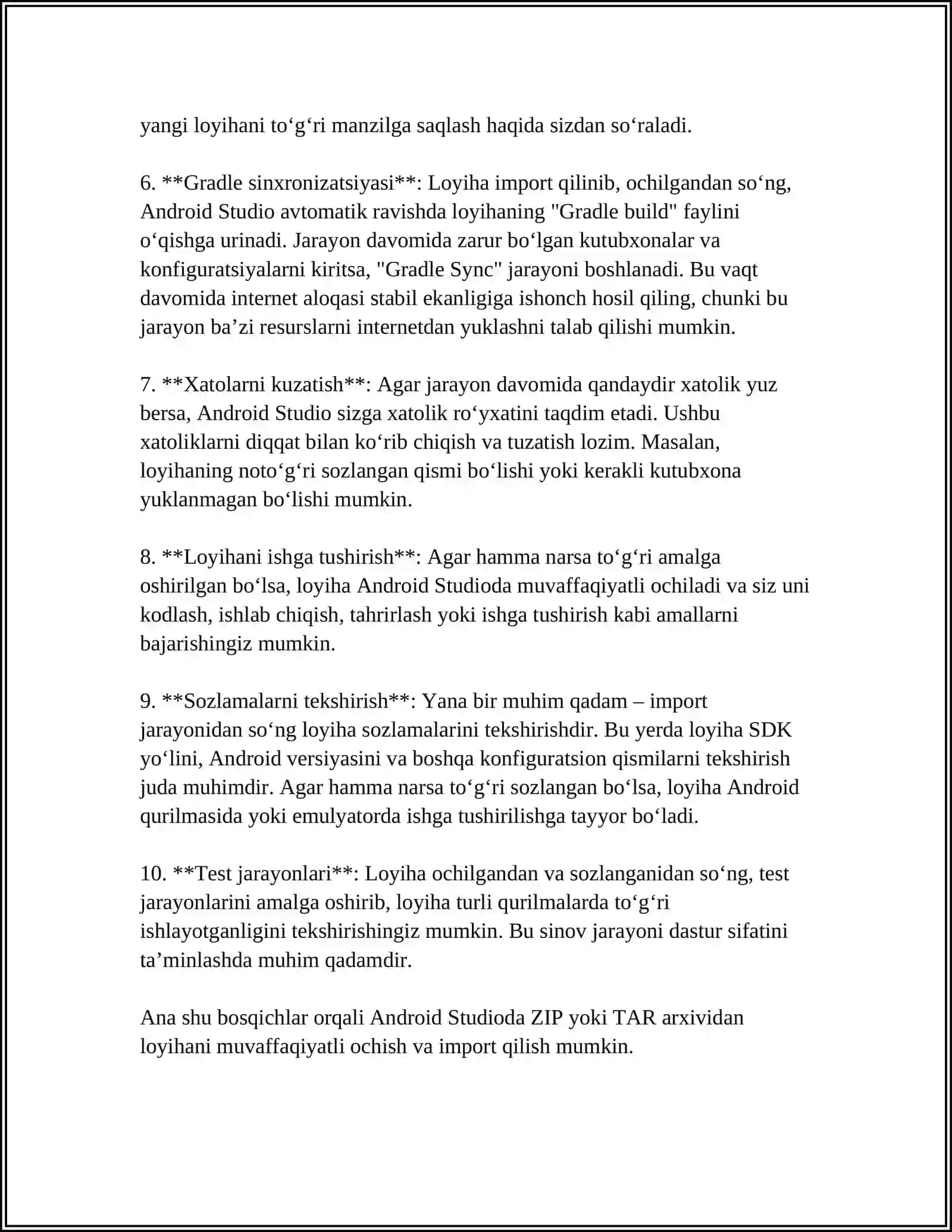 ANDROID STUDIDODA LOYIHANI ARXIVDAN CHIQARISH 4
