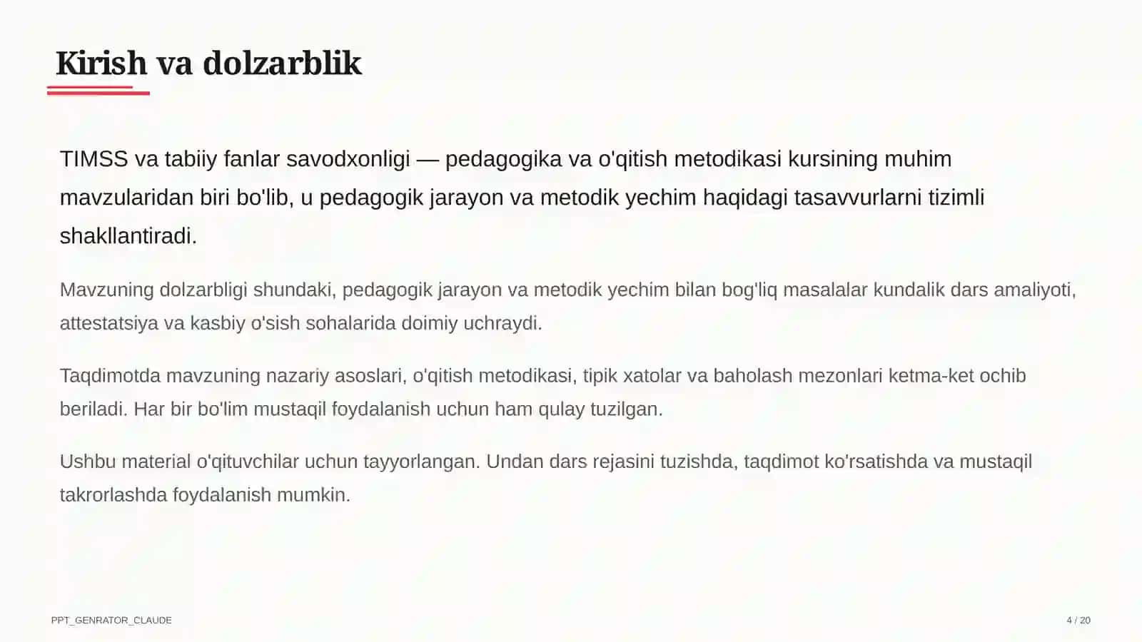 TIMSS va tabiiy fanlar savodxonligi 4