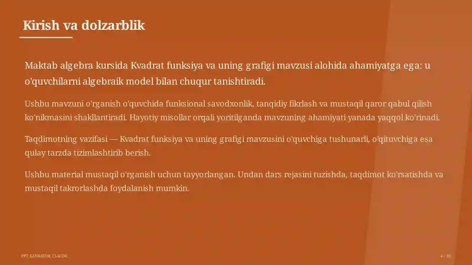 Kvadrat funksiya va uning grafigi (9-sinf) 4
