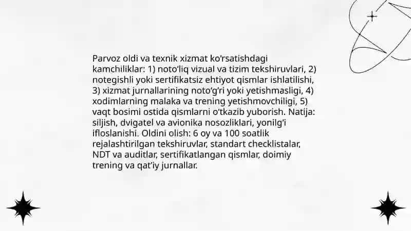 Havo transporti avariyalariga olib keluvchi sabablar va ularning oldini olish chora-tadbirlari 4