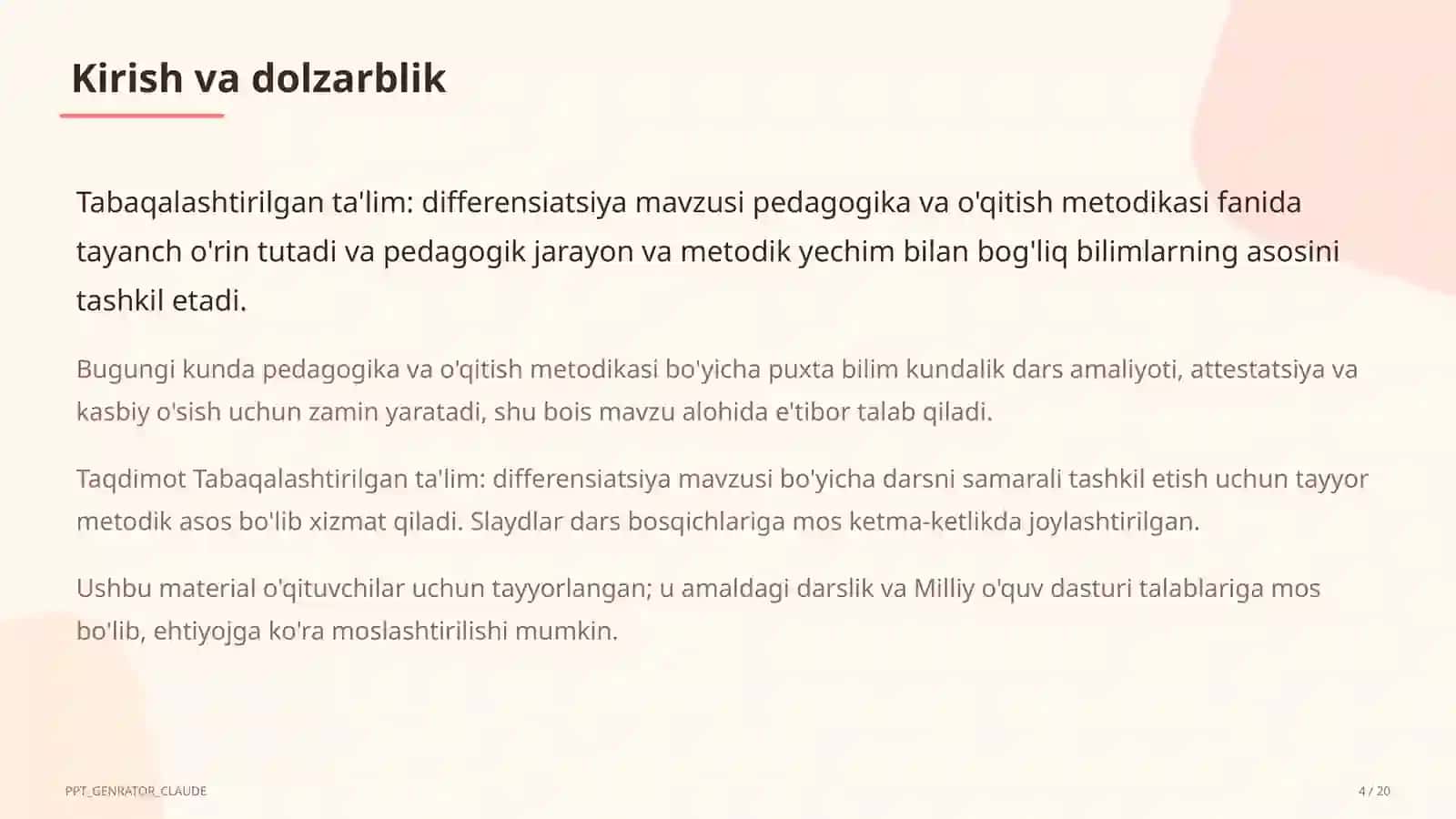 Tabaqalashtirilgan ta'lim: differensiatsiya 4
