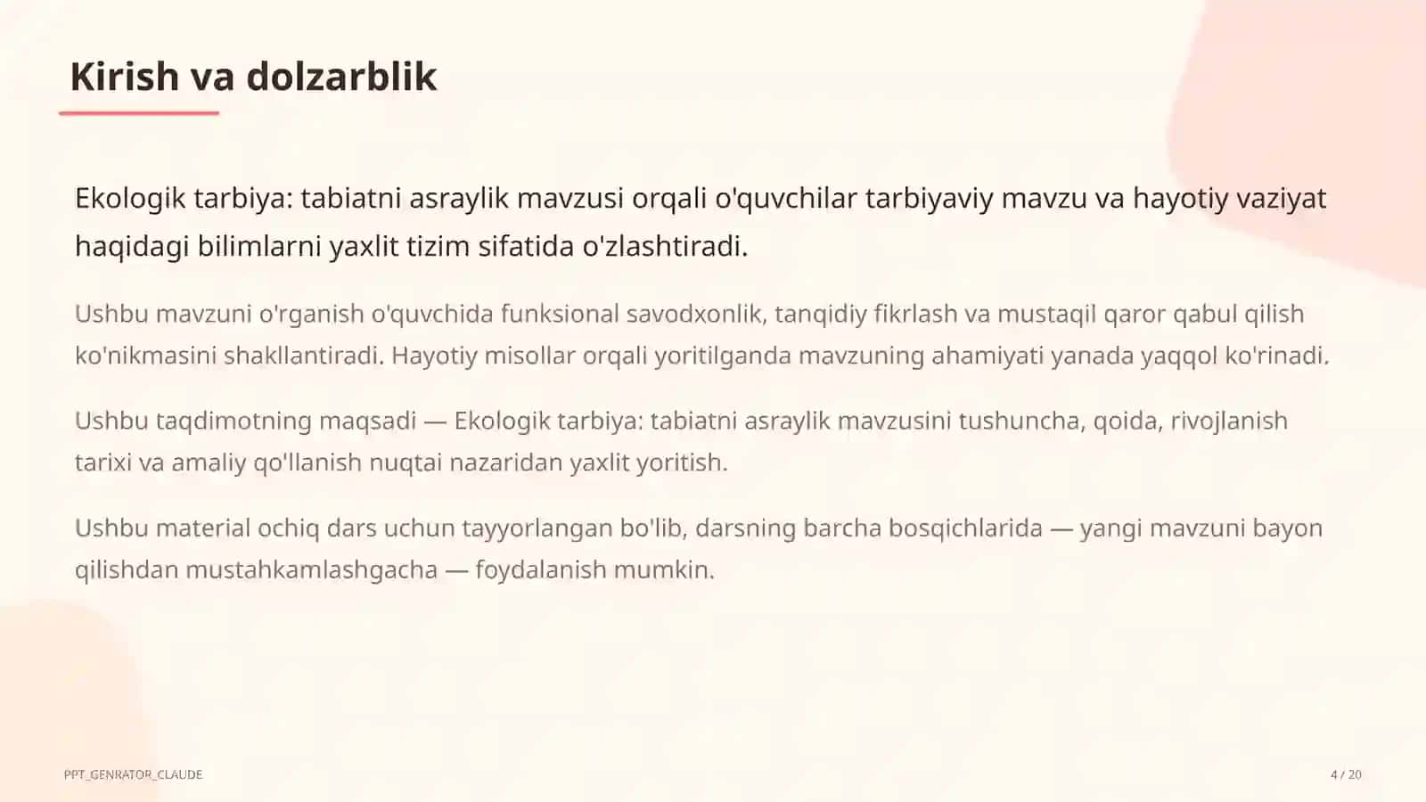 Ekologik tarbiya: tabiatni asraylik 4