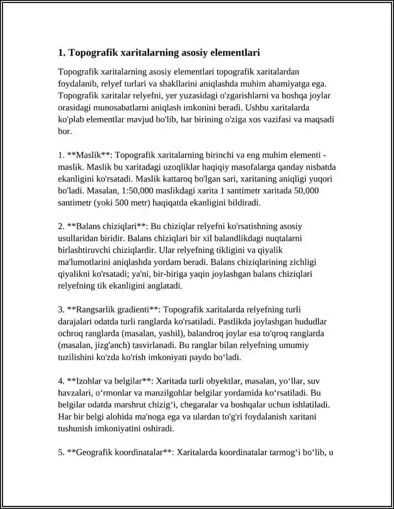 TOPOGRAFIK KARTALARDAN FOYDALANIB, RELYEF TURLARI VA SHAKLLARINI ANIQLASH 4