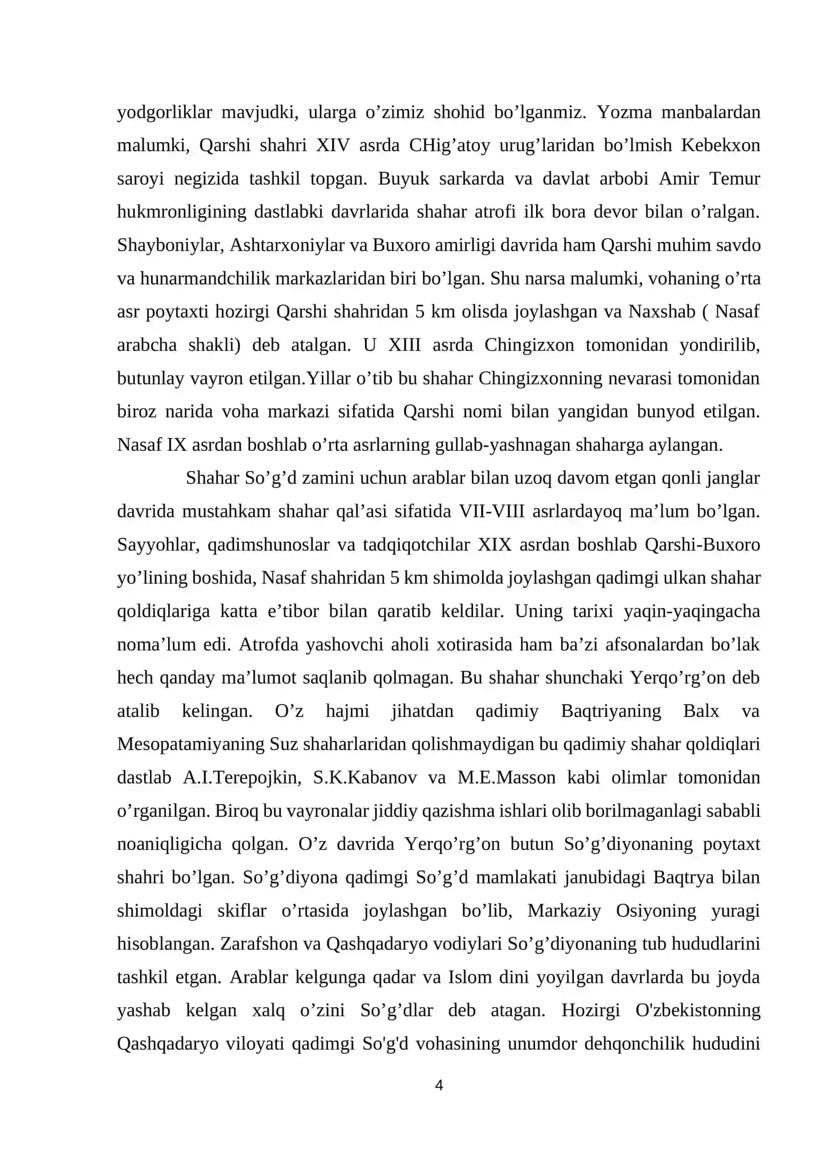 QARSHI SHAHRI MA’NAVIY – TARIXIY ARXITEKTURA Yodgorliklar joylashuvi va ular arxitekturasining o’ziga xos jihatlari 4