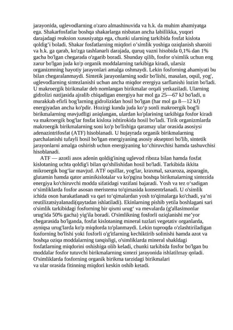 Fosforning o’simliklar hayotidagi ahamiyati, tuproqdagi shakllari va ularning o’simliklar tomonidan o’zlashtirilishi. 4